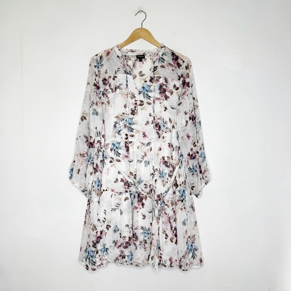 Torrid Ivory Floral Chiffon Clip Dot Skater Dress Size 2X - Picture 7 of 7